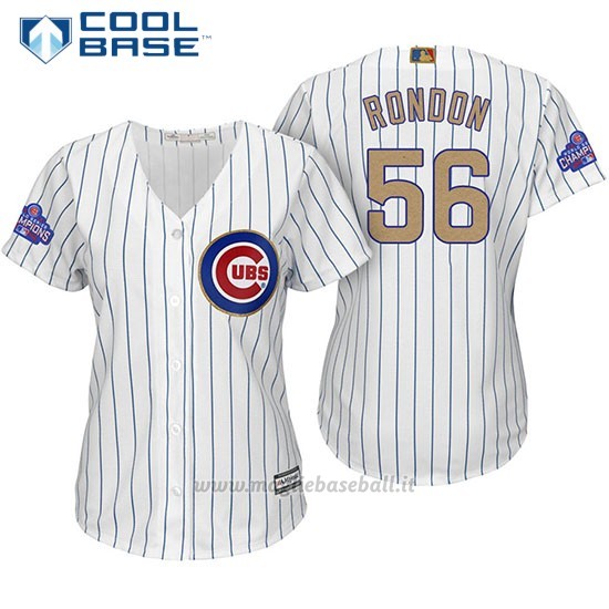 Maglia Baseball Donna Chicago Cubs 56 Hector Rondon Bianco Or Program Cool Base